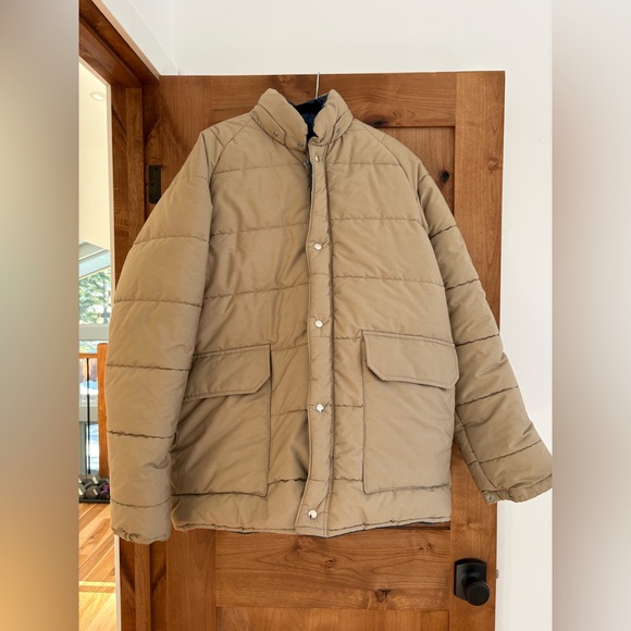 LL Bean Heavyweight Quilted Puffer Jacket Tan Full Zip Outdoors Winter Men's XL